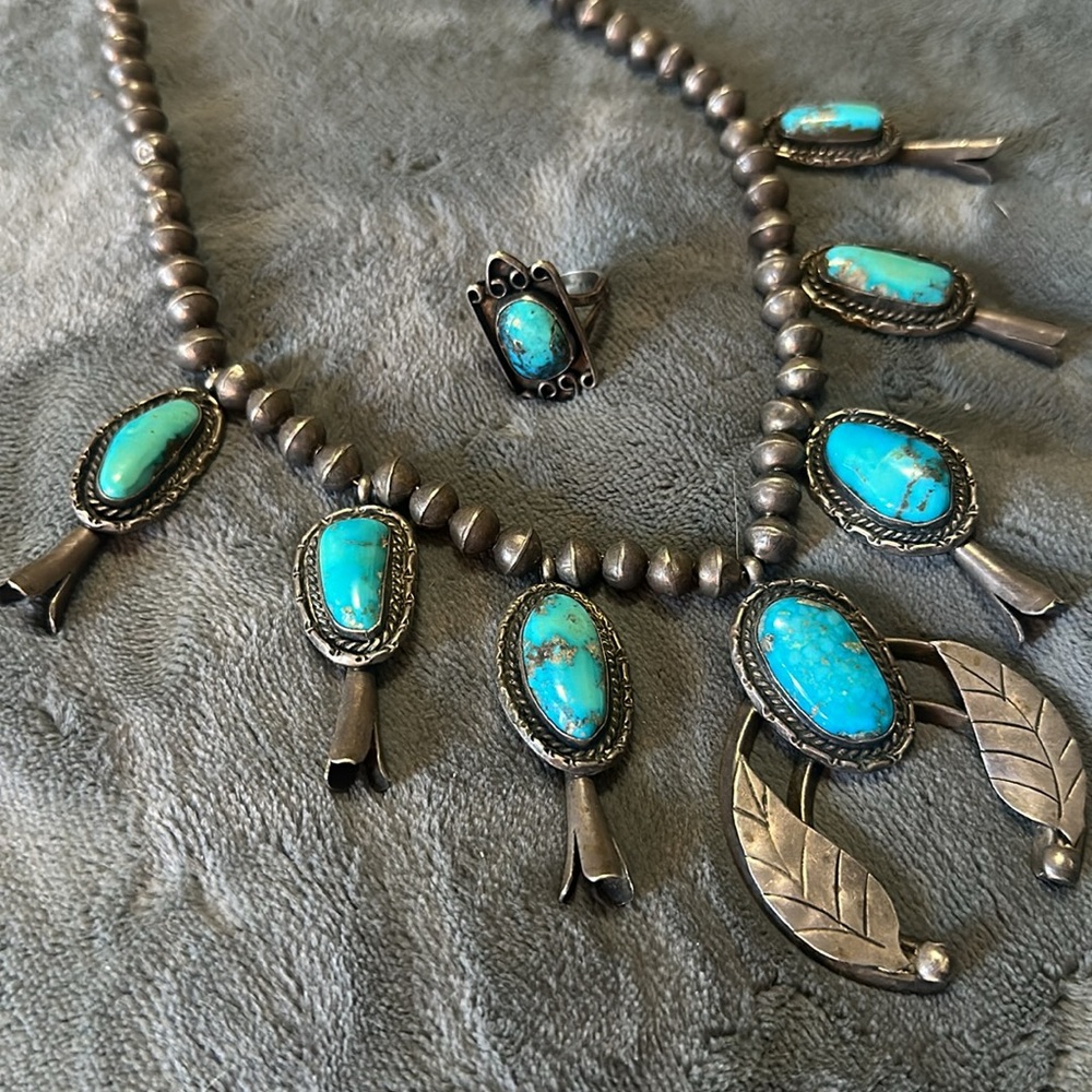 SOLD Authentic Squash Blossom Necklace and Matching Ring